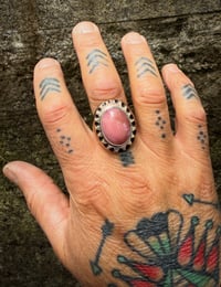 Image 3 of WL&A Old Style Aged Bronze & Sterling Silver Pink Opal Signet - Size 11 (1)
