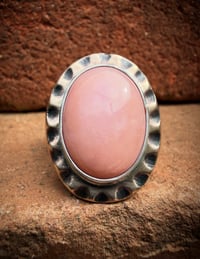 Image 4 of WL&A Old Style Aged Bronze & Sterling Silver Pink Opal Signet - Size 11 (2)