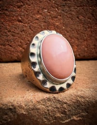 Image 1 of WL&A Old Style Aged Bronze & Sterling Silver Pink Opal Signet - Size 11 (2)