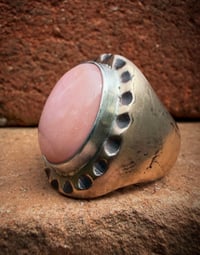 Image 3 of WL&A Old Style Aged Bronze & Sterling Silver Pink Opal Signet - Size 11 (2)