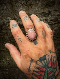 Image 2 of WL&A Old Style Aged Bronze & Sterling Silver Pink Opal Signet - Size 11 (2)