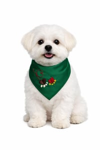 Image 1 of Threadella Studio Soft Cotton Dog Bandana with Red Heart & Paw Embroidery for Small & Medium Dogs
