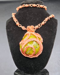 Image 3 of Olive Opal Pendant/Copper Link Chain Necklace with matching Bracelet 