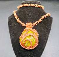 Image 4 of Olive Opal Pendant/Copper Link Chain Necklace with matching Bracelet 