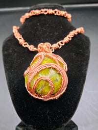 Image 5 of Olive Opal Pendant/Copper Link Chain Necklace with matching Bracelet 