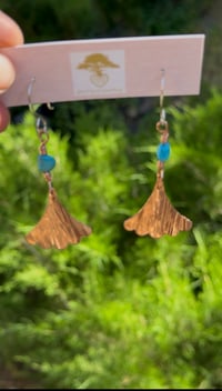 Image 1 of Turquoise and Copper leaf dangle earrings 