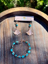 Image 2 of Turquoise and Copper leaf dangle earrings 