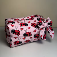 Image 1 of Lovely Lady Bugs | Quilted Zipper Pouch with Bow | Handmade Cotton C...