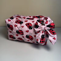 Image 2 of Lovely Lady Bugs | Quilted Zipper Pouch with Bow | Handmade Cotton C...
