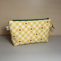 Yellow Gingham Strawberries | Small Cosmetic Bag | Pencil Case | Travel Organizer