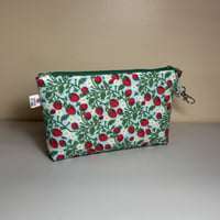 Blooming Strawberries | Small Cosmetic Bag | Pencil Case | Travel Organizer