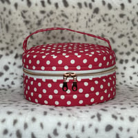Image 1 of Bright Pink Polka Dots | Handmade Zippered Storage Bin | Crafts & Travel 