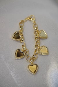 Image 1 of Heart Charms Bracelet 14k Gold Plated 