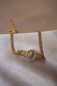 Image 1 of Virgin Mary Cuban Bracelet 14k Gold Plated 