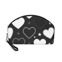 Image 1 of Heart Pattern Makeup Bag — Black & White Cosmetic Pouch with Stars