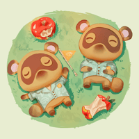 [Mini Print 5"x5"] Tanuki Twins