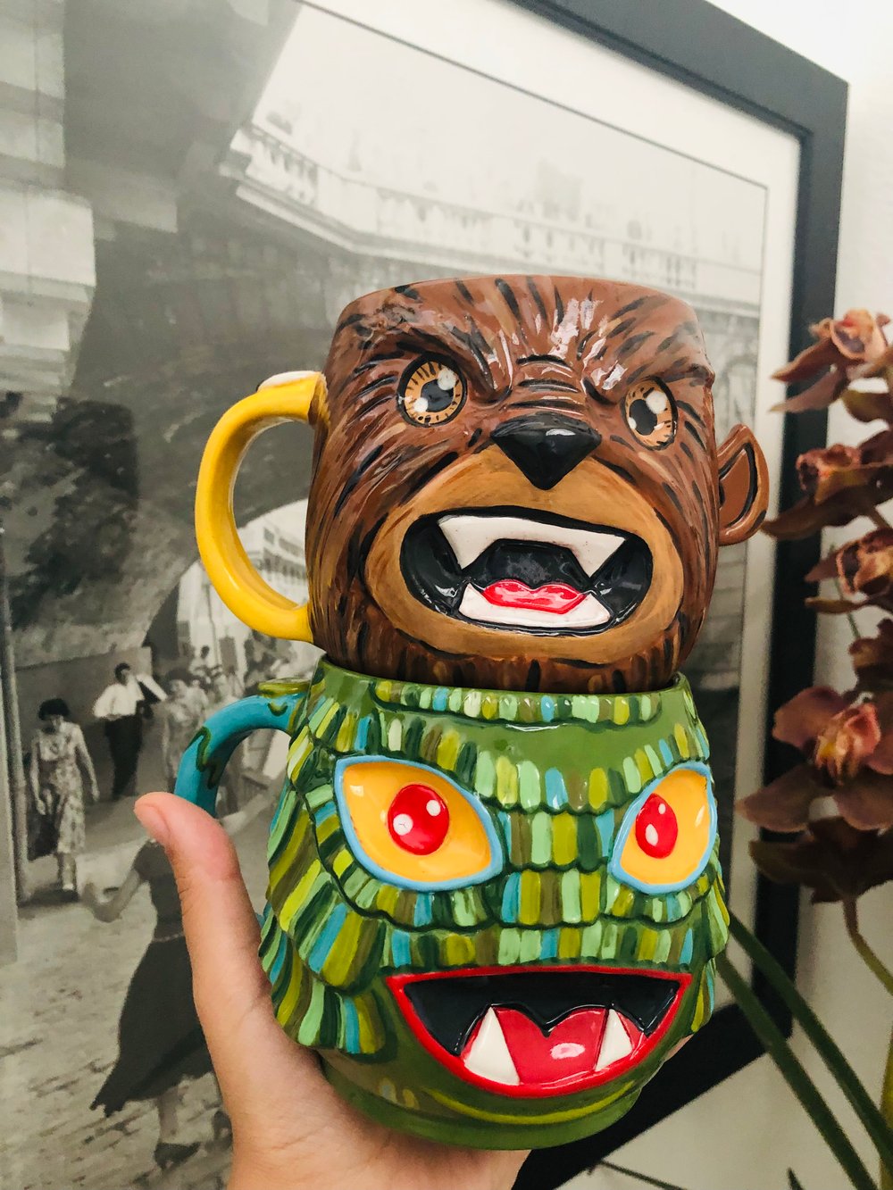 Image of Lovelightthrift-Creature mug and  Wolfman mug