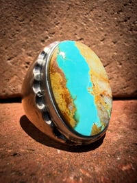 Image 1 of WL&A Old Style Aged Bronze & Sterling Silver High Grade Royston Ribbon Turquoise Signet - Size 11