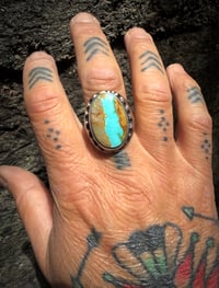 Image 4 of WL&A Old Style Aged Bronze & Sterling Silver High Grade Royston Ribbon Turquoise Signet - Size 11