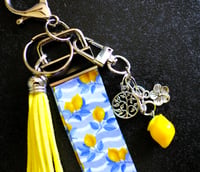 Image 3 of Handmade Lanyard Wristlet Keychain, charms, bag, key, gift, lemon, blue, animal, tassel, silver