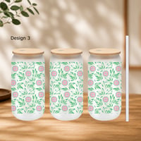 Image 4 of Hmong Floral Glass Cups – with Bamboo Lid and Glass Straw 1 Count