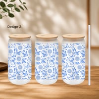 Image 3 of Hmong Floral Glass Cups – with Bamboo Lid and Glass Straw 1 Count