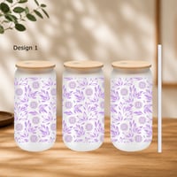 Image 2 of Hmong Floral Glass Cups – with Bamboo Lid and Glass Straw 1 Count