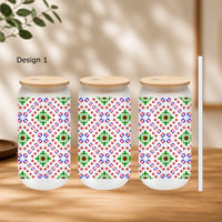Image 2 of Hmong Cross Collection – Glass Cup with Bamboo Lid and Glass Straw 1 Count