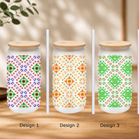 Image 1 of Hmong Cross Collection – Glass Cup with Bamboo Lid and Glass Straw 1 Count