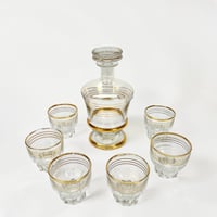 Image 2 of Service à liqueur carafe et 6 verres en verre liserés dorés à l'or fin - vintage 1930 - 40