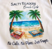 Image 2 of Handmade Salty Reader Canvas Tote Bag, Reusable, book, club, beach, sand, reading