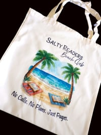 Image 1 of Handmade Salty Reader Canvas Tote Bag, Reusable, book, club, beach, sand, reading