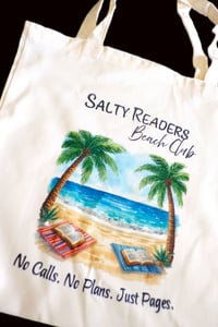 Image 3 of Handmade Salty Reader Canvas Tote Bag, Reusable, book, club, beach, sand, reading