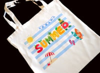 Image 1 of Handmade Summer Fruit Canvas Tote Bag, Reusable, beach, sun, sand, reading, swim, surf