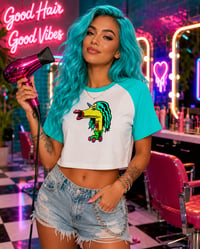 Image 1 of Unicorn Hairdyer on Rollerskates Crop Top 