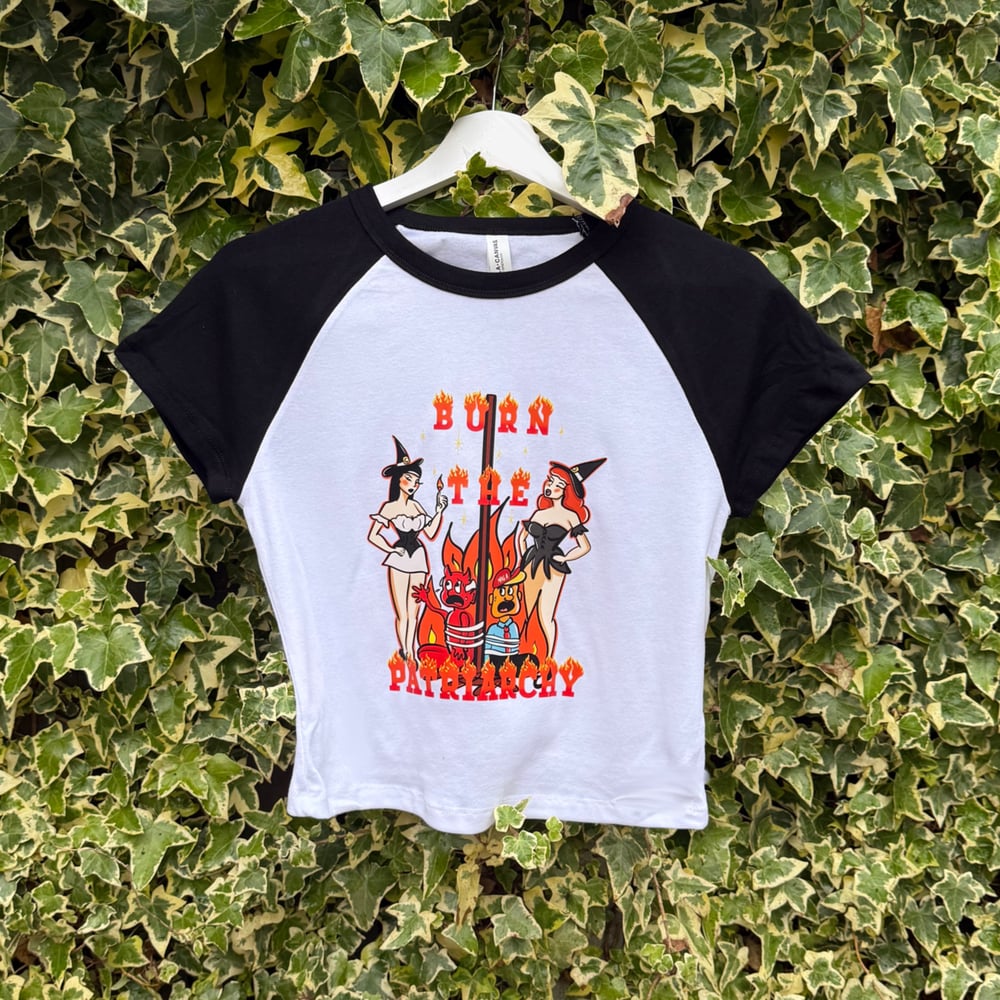 Image of “Burn The Patriarchy” Raglan Crop tee