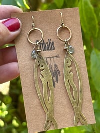 Image 8 of Brass fish and Aquamarine earrings 
