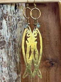 Image 4 of Brass fish and Aquamarine earrings 