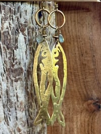 Image 2 of Brass fish and Aquamarine earrings 