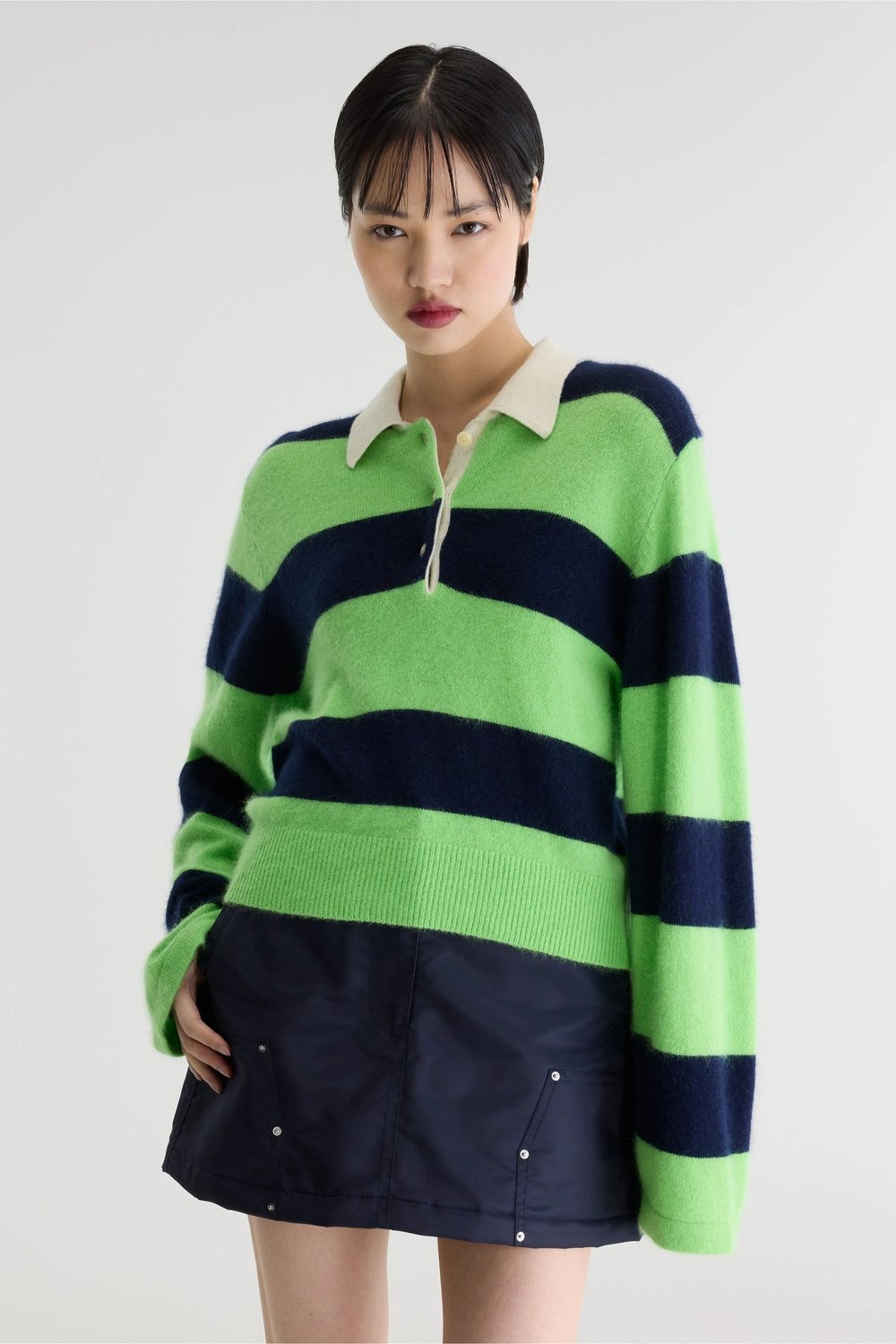 Image of 1-Jersey rayas verde marino Dusto polo