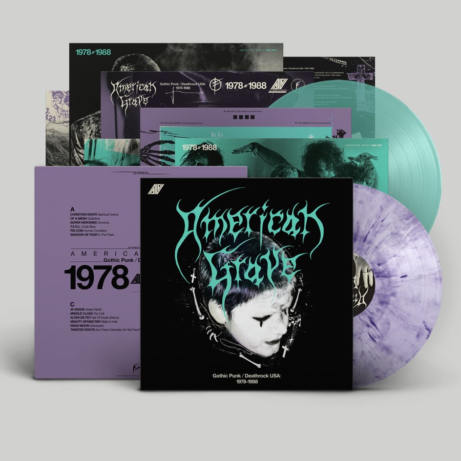 Image of <h4>AMERICAN GRAVE</h4><h5>Gothic Punk/Deathrock USA:1978-1988 2xLP</h5><h6>Heart Worm Vinyl</h6>