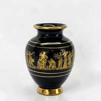 Image 2 of Vase grec en céramique noire et or 24 carats scène mythologique Vase Spyropoulos vintage