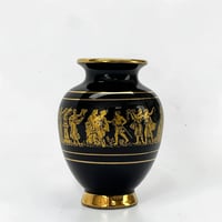 Image 3 of Vase grec en céramique noire et or 24 carats scène mythologique Vase Spyropoulos vintage