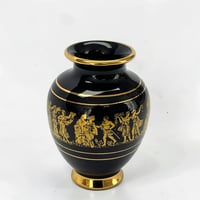 Image 4 of Vase grec en céramique noire et or 24 carats scène mythologique Vase Spyropoulos vintage