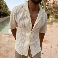 Image 1 of Sun-Kissed Elegance: Men's Breezy Mesh Knit Shirt