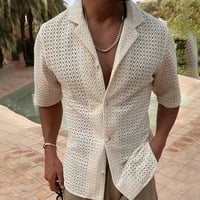 Image 3 of Sun-Kissed Elegance: Men's Breezy Mesh Knit Shirt
