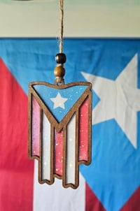Image 2 of Puerto Rico Flag Car Charm – Boricua Pride Rearview Mirror Suncatcher Auto Décor