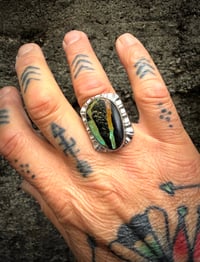 Image 4 of WL&A Handmade High Grade Black Jack Turquoise Heavy Signet Ring - Size 10 