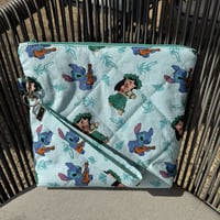 Image 2 of Lilo & Stitch Quilted Zipper Pouch with Wristlet