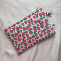 Strawberries on White Quilted Zipper Pouch